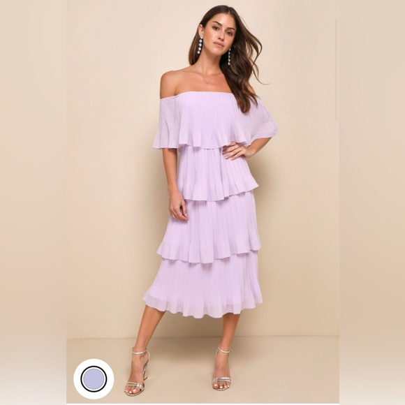 Pink Off The Shoulder Ruffle Midi Dress - Picture 5 of 6